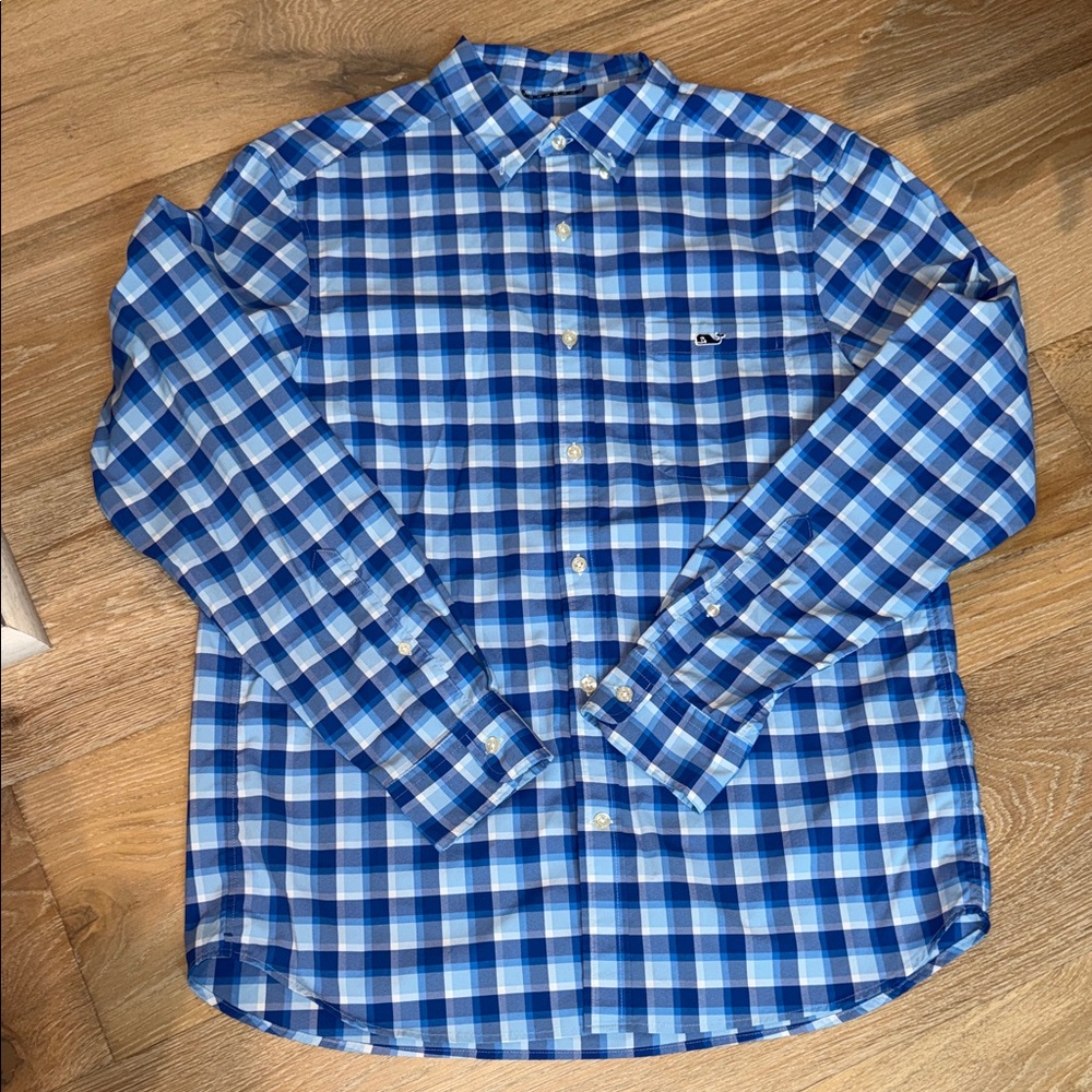 Vineyard Vines Blue and White Plaid Men's Shirt